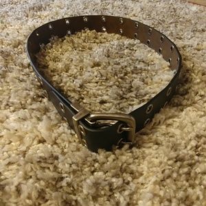 Black leather grommet belt